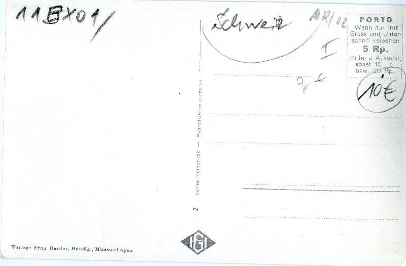 Cartoline postali: Münsterlingen - Kantonsspital c1945 – Usato da Emmenbrücke venduto da teestube 1