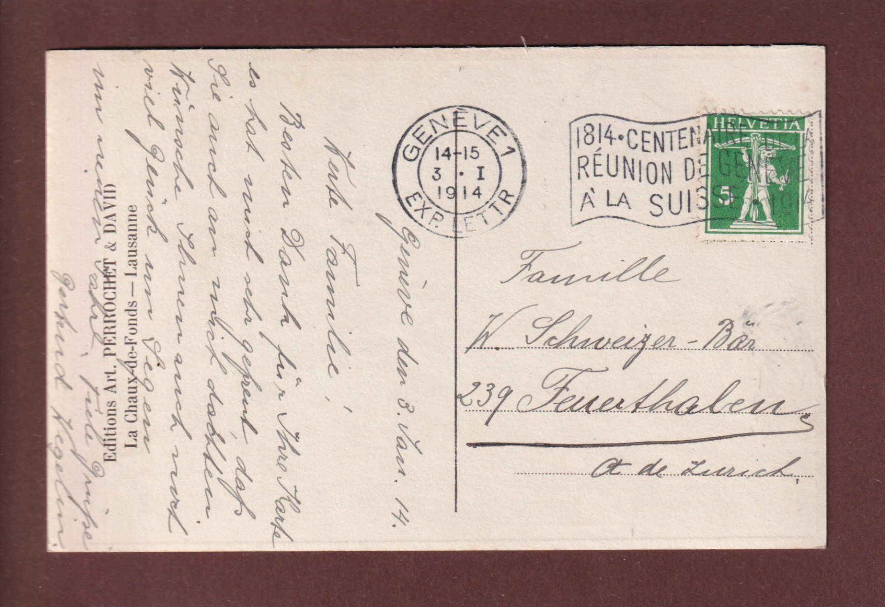 Ansichtskarten: GENEVE - Île Rousseau - 1914 – Gebraucht aus Pully von nicecards 1