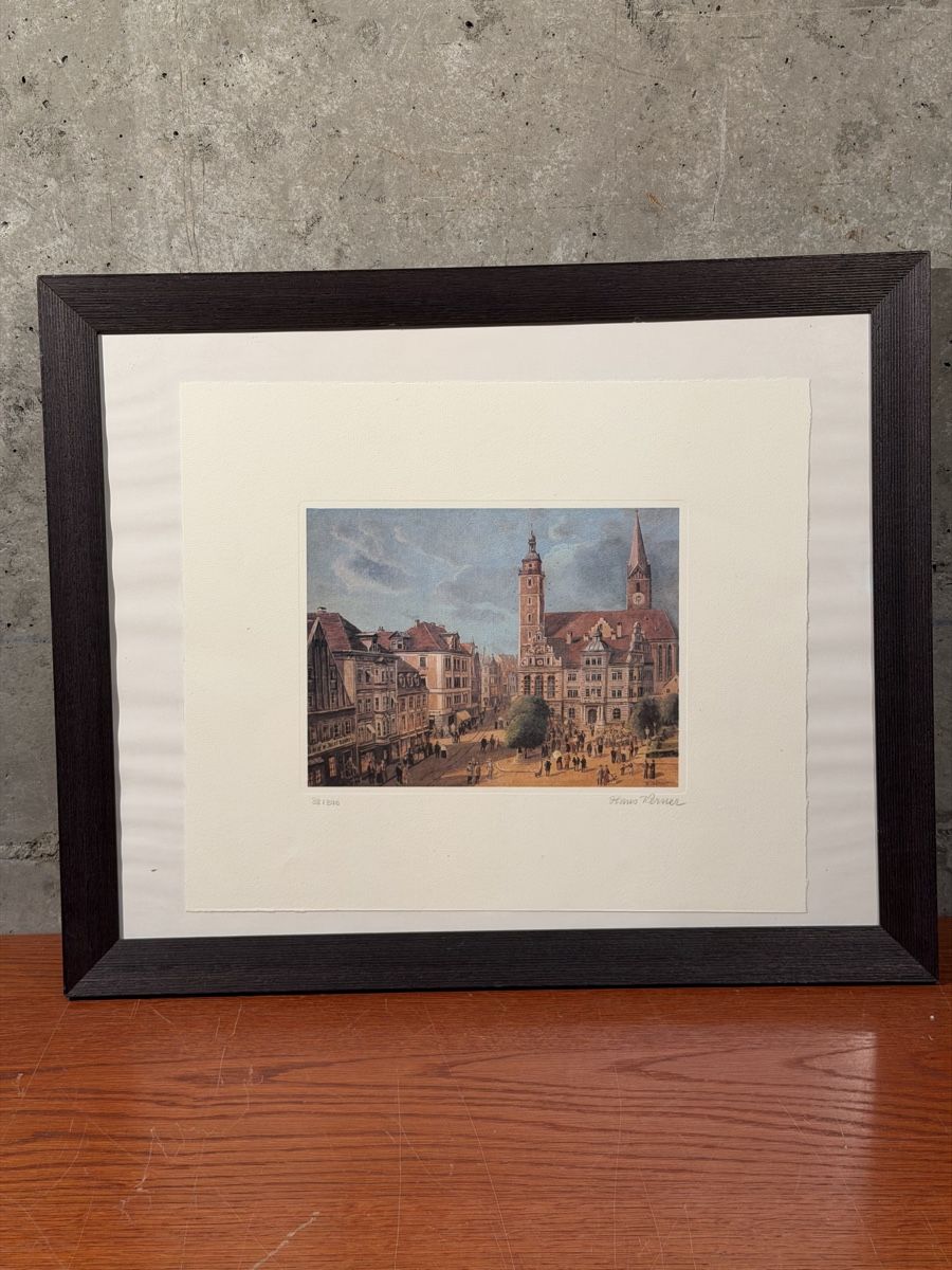 Dipinti: Hans Perner Print - Charming City Scene, Signed – Usato da Lausanne venduto da vas_cdb2 1