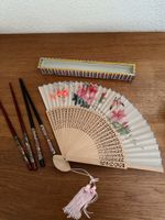 Hochwertiger Fächer mit Blumenmuster & Essstäbchenset neu