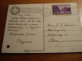 Bundesfeierkarte 1938, gelaufen, passende Patria Marke + o
