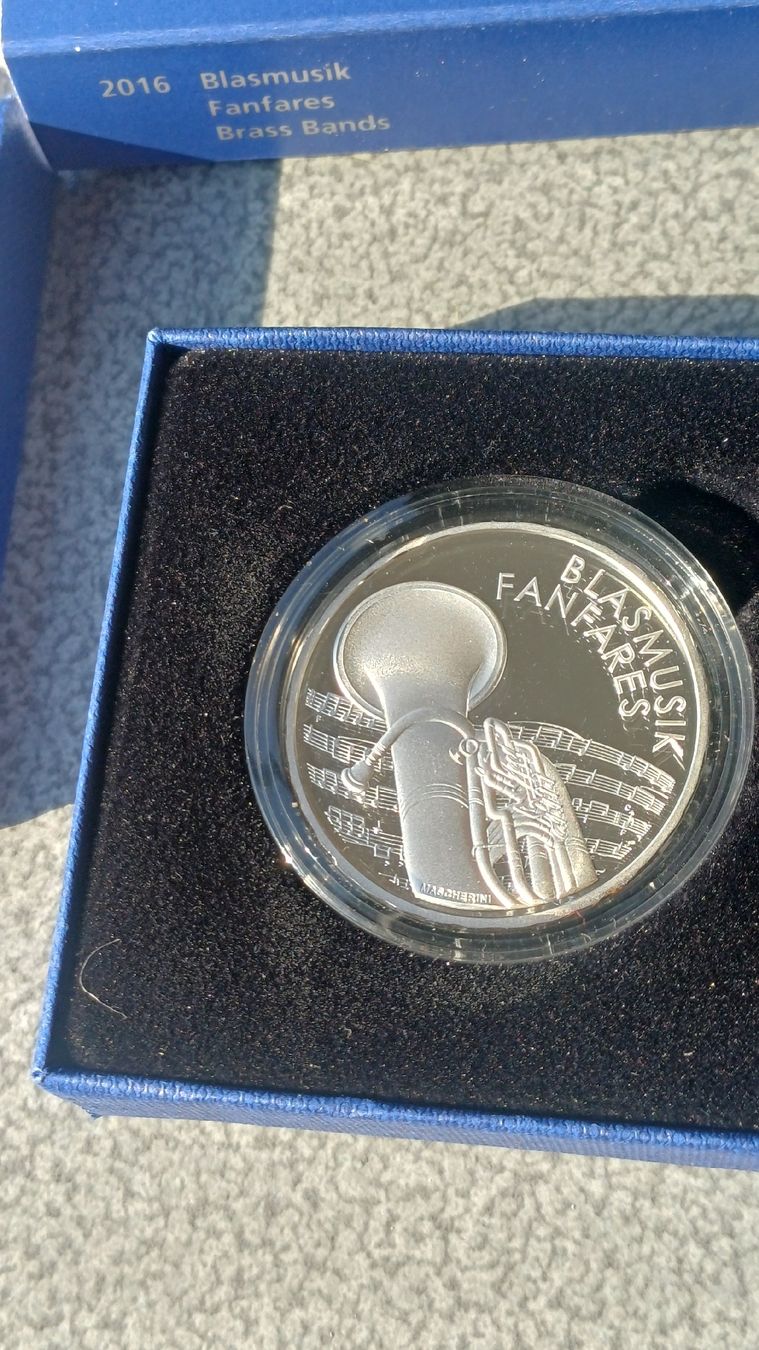 Tutti le monete: Blasmusik 20fr Silber Swissmint 2016 pp in org.Box – Usato da Bex venduto da renebaar