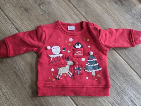 Baby Pullover Smile rot mit Weihnachtsmotiv Grösse 62