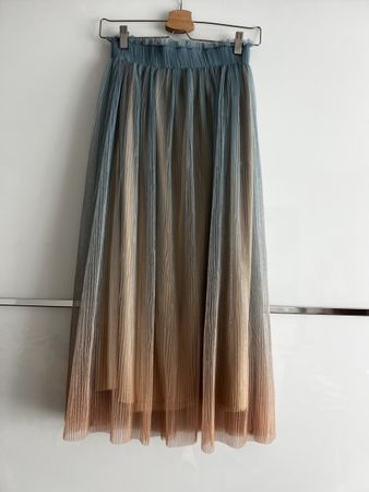 Plissierter Tüllrock lang blau/beige Farbverlauf