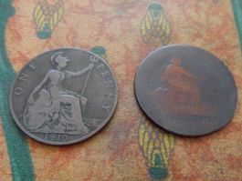 ROYAUME-UNI  OLD  One  Penny  1910 + 1x date inconnue