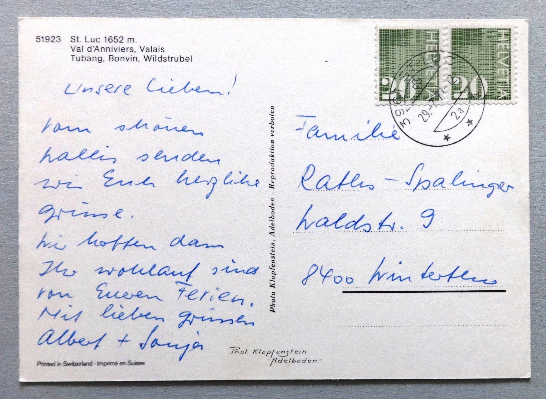 Cartes postales: St. Luc, 1652 m, Val d' Anniviers – D'occasion à Fétigny par Billy2miny 1