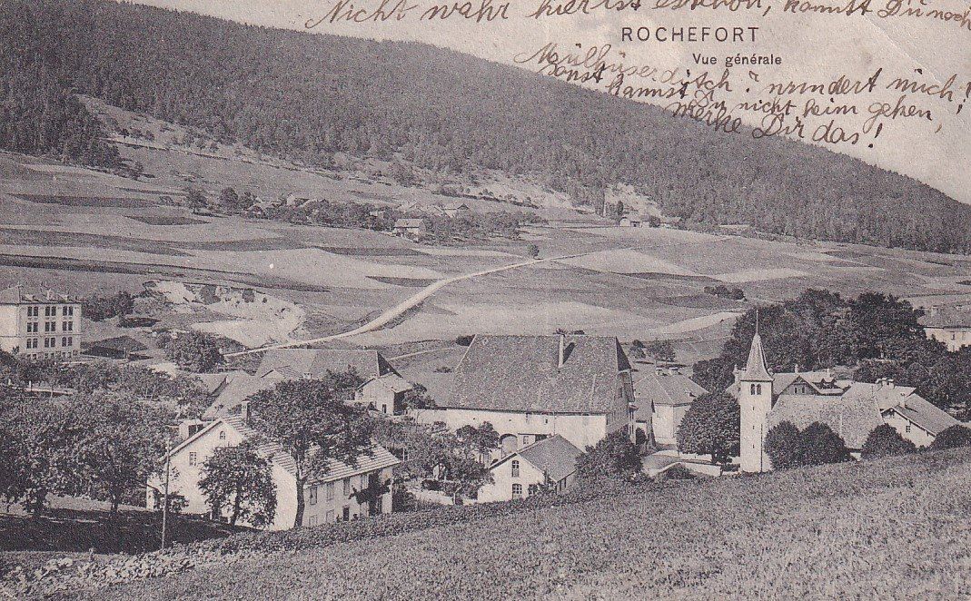 Ansichtskarten: Rochefort  NE    -    Vue générale      en 1908 – Gebraucht aus Brig von Valcards54