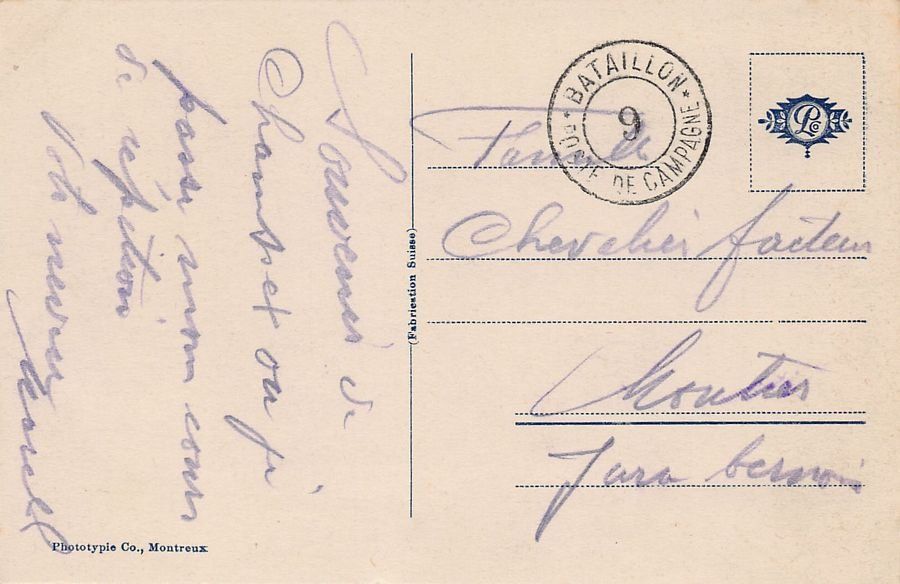 Cartoline postali: Champex, Val d'Alpette, poste militaire BATAILLON 9 – Usato da Frauenfeld venduto da POML 1