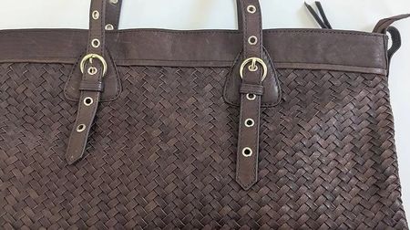 Echt Leder Handtasche braun mit Geflecht