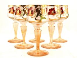 6 verres art nouveau décor fleurs et or Jugenstiil Gläser