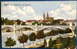 1929 Ansichtskarte Basel Wettsteinbrücke mit Münster