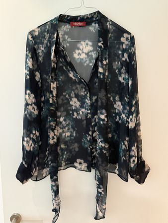 Max Mara Bluse Seidenbluse dunkelblau seide Seidenbluse 42/L
