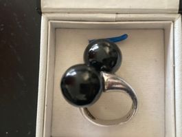 925 Silberring mit schwarzen   Kugeln
