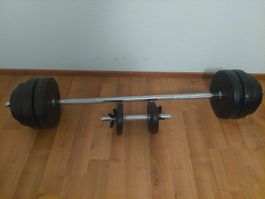 Hantelset Kurz & Lang Hantelstangen 30kg Scheiben 