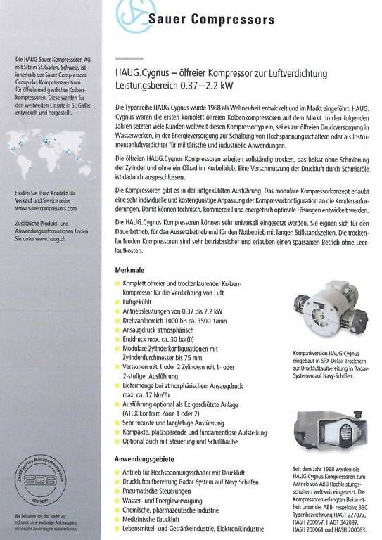Compressori: Haug Cygnus Oelfreier Kompressor B0 75 D4 – Usato da Villigen venduto da mervato 4