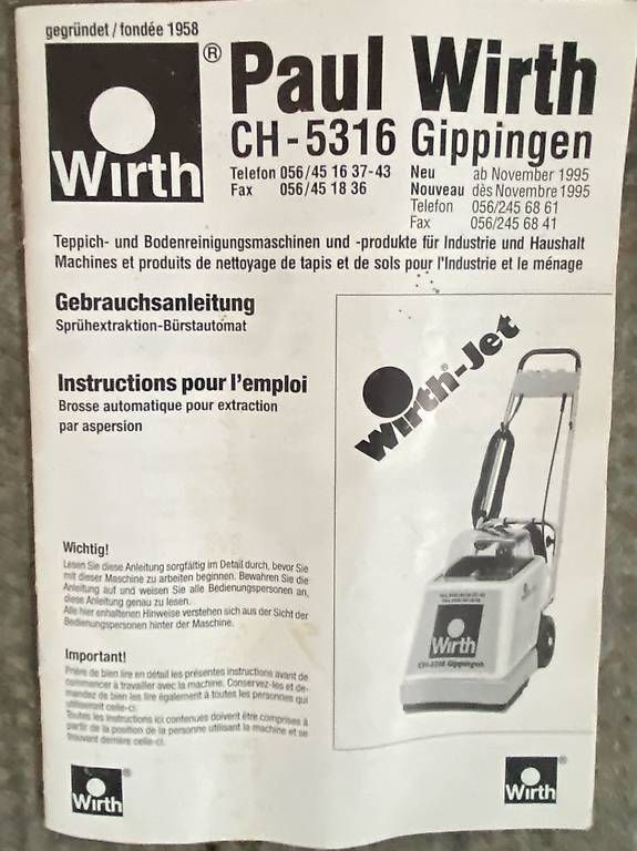 Toutes les machines: Machine de nettoyage professionnelle wirth – D'occasion à Savagnier par parero 1