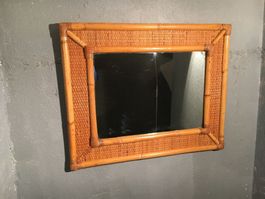 Miroir Rectangulaire en Bambou et Osier, 1970s