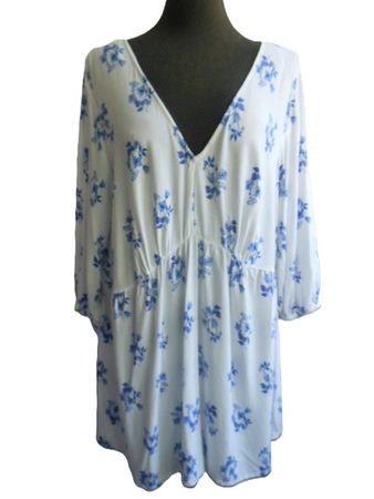 Gr. 52 54 s. Masse BODYFLIRT Viskose TUNIKABLUSE weiss blau