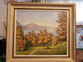 Ölgemälde 1947 – Idyllische Schweizer Seelandschaft
