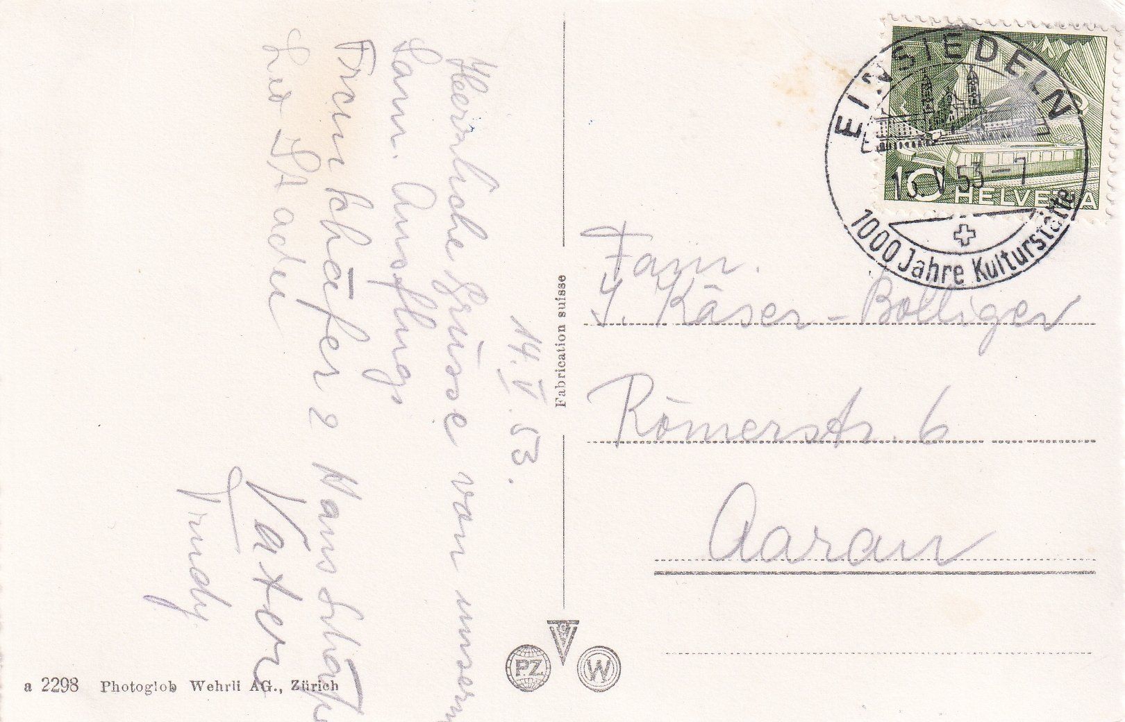 Cartoline postali: Einsiedeln /bo – Usato da Hombrechtikon venduto da Rudolf07 1