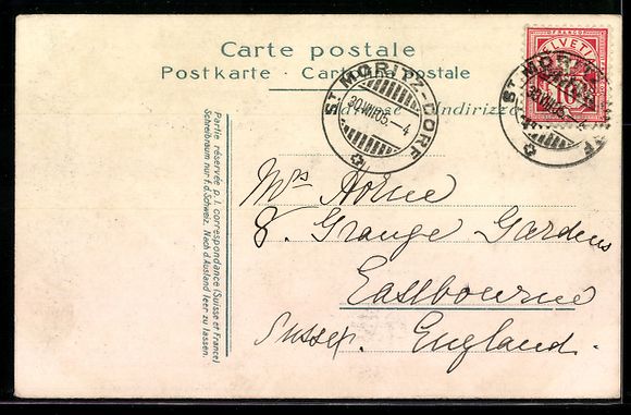 Cartoline postali: St. Moritz Bad, Ortsansicht mit Piz la M – Usato da Berlin venduto da bartko-reher 1