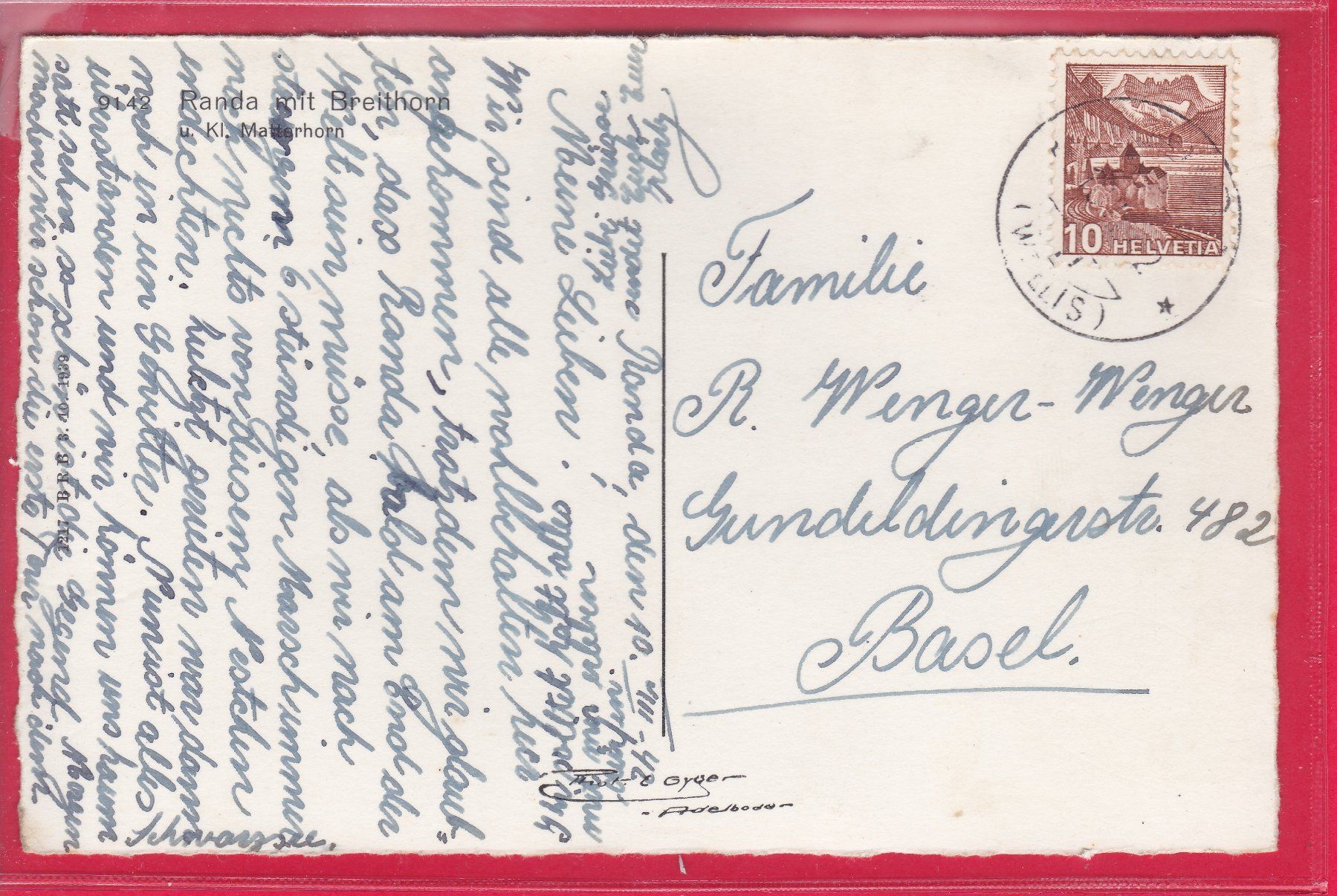 Cartoline postali: RANDA MIT BREITHORN, 10.7.1942 – Usato da Oberrieden venduto da Gebirgsstelze 1