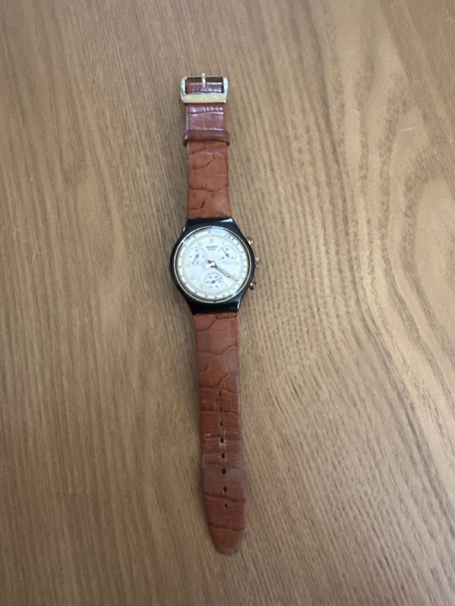 Swatch Orologi: Swatch Chronograph mit Original Lederarmband Vintage Uhr – Usato da Luzern venduto da Fjus 4