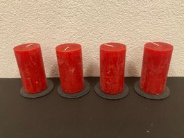 Kerzen 4er Set, je ca. 13 x 7 cm, je ca. 450g, rot Raureif