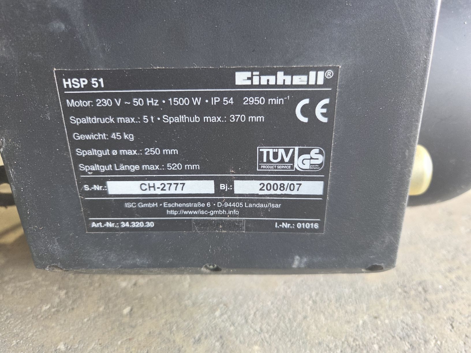 Einhell Alle Maschinen: Einhell HSP 51 Holzspalter – Gebraucht aus Lindau von KundKL 2