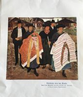 Vintage Farbdruck, Ernest Bieler, Taufe, Trachten, Savièse