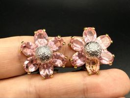 Elegante Vintage Ohrringe in Form einer rosa Blume, Kristall