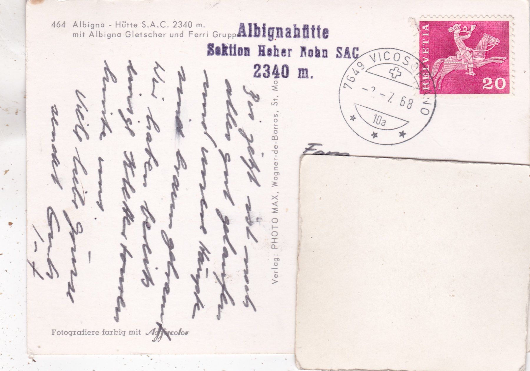 Ansichtskarten: Albigna Hütte  Albigna Gletscher 1968 – Gebraucht aus Herisau von Lisegrat2008 1