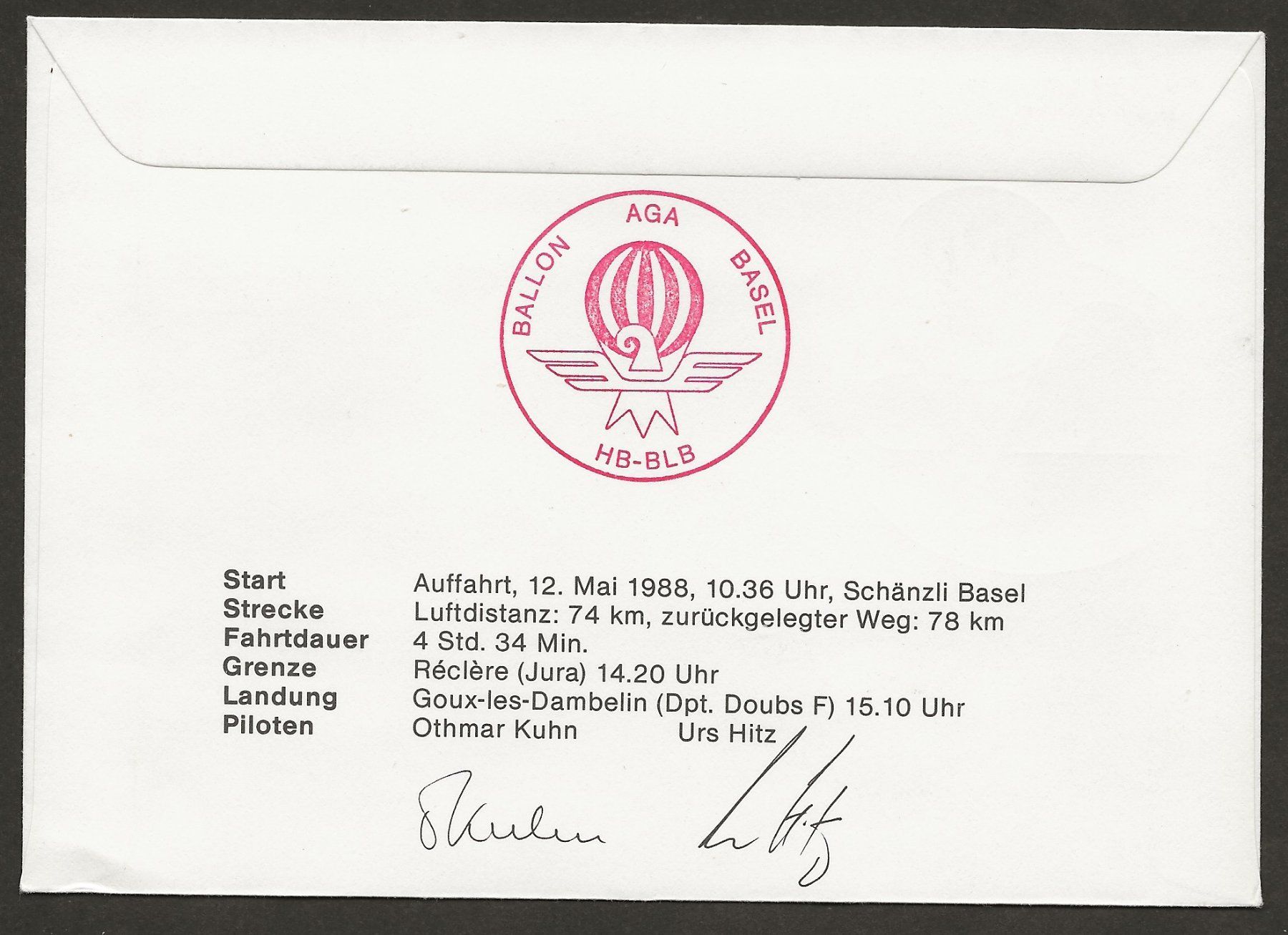Tutti i francobolli: Ballon Schweiz Basel Réclère 1988 Luftpost – Usato da Au ZH venduto da xelagreb01 1