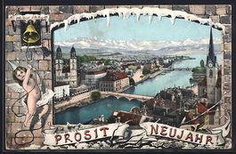 Grusskarten-AK Zürich, Neujahrsgrüsse 