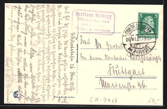 Cartoline postali: Walzenhausen, Gasthaus Meldegg mit Blick – Usato da Berlin venduto da bartko-reher 1