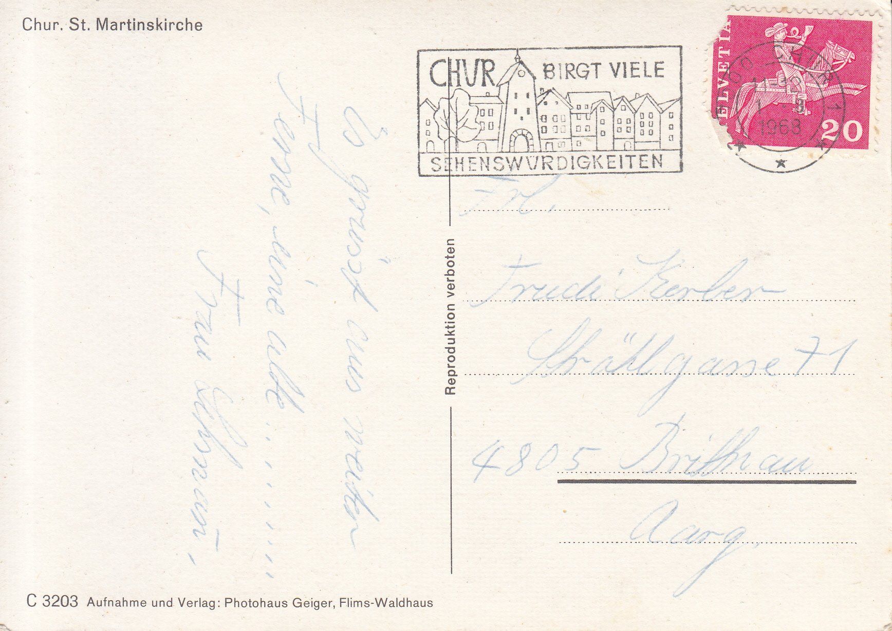Cartoline postali: Chur 1968 – Usato da Bürglen TG venduto da StampGraf 1