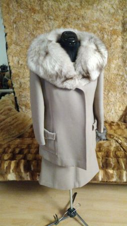 Kostüm Blazer Rock m Blaufuchs Pelz M-L Echtpelz