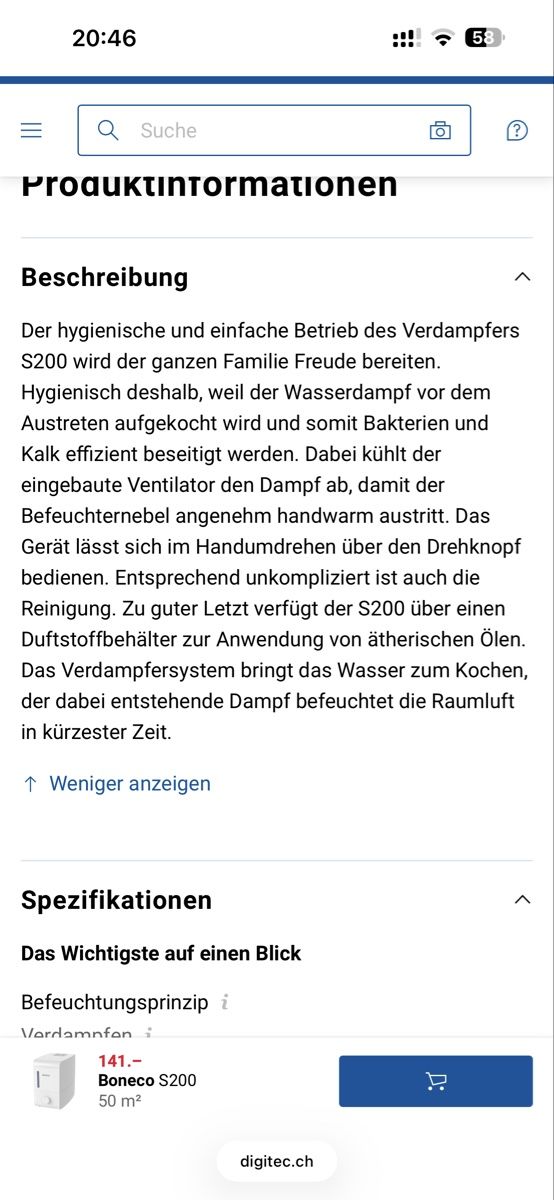 Boneco Luftbefeuchter: Boneco S200 Verdampfer, Weiss, mit Anleitung – Gebraucht aus Schaan von Hermine2018 1