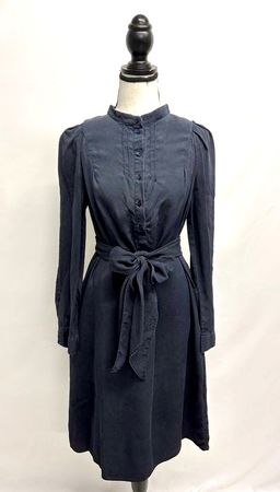 Vanessa Bruno blaues Kleid Seide mit Bindegürtel 34 langarm