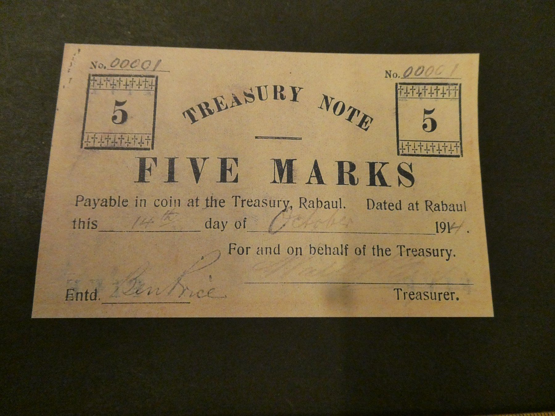 Banknoten: Deutsch-Neuguinea 1914, 5 Marks - Replika – Neu (gemäss Beschreibung) aus Hinterforst von rohusri