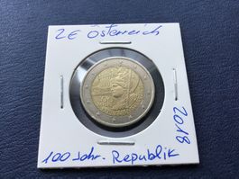 2 Euro Österreich 2018.    100 Jahre Republik