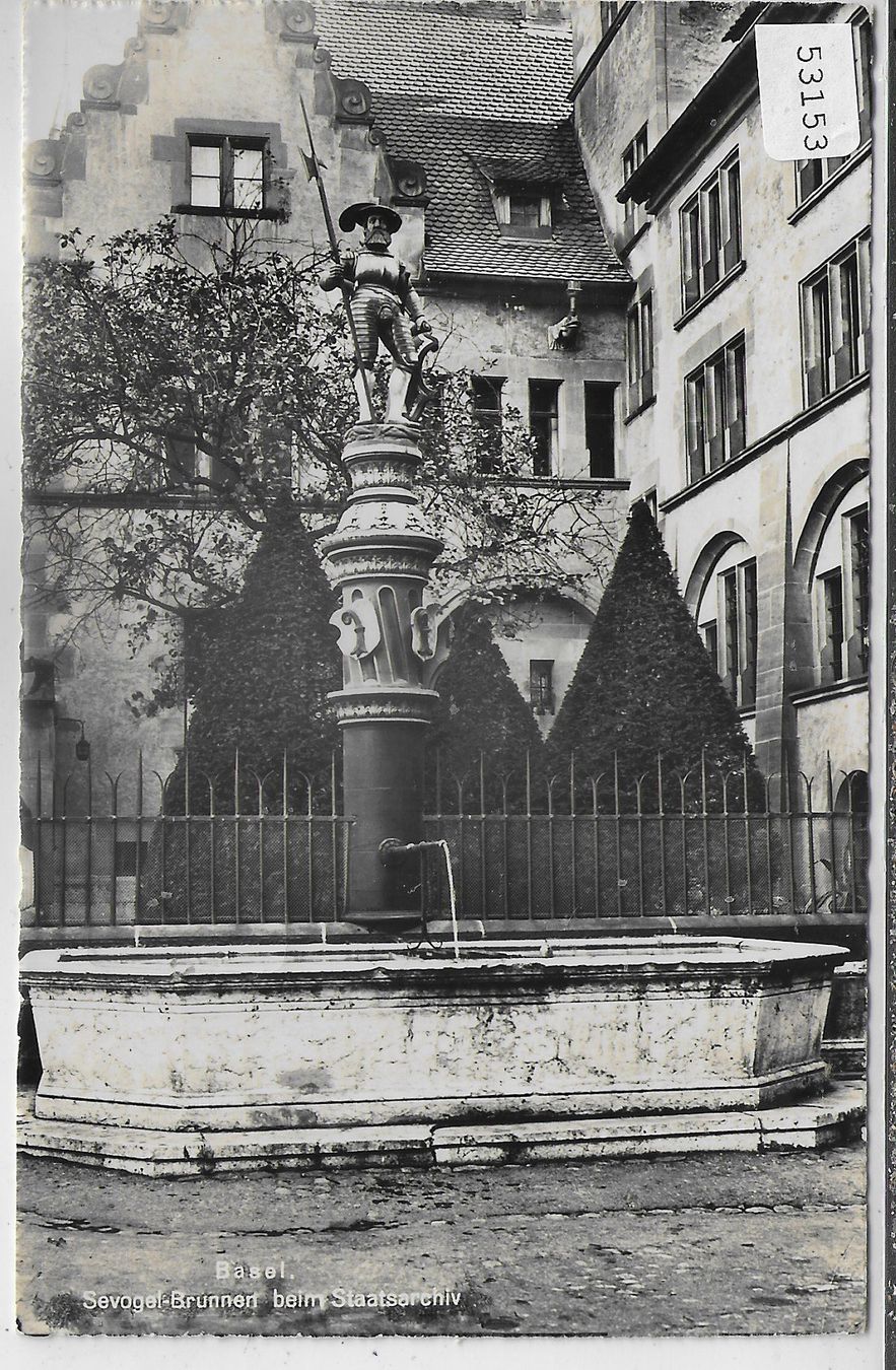 Cartoline postali: Basel - Sevogel-Brunnen beim Staatsarchiv – Usato da Ettingen venduto da Kartenplanet