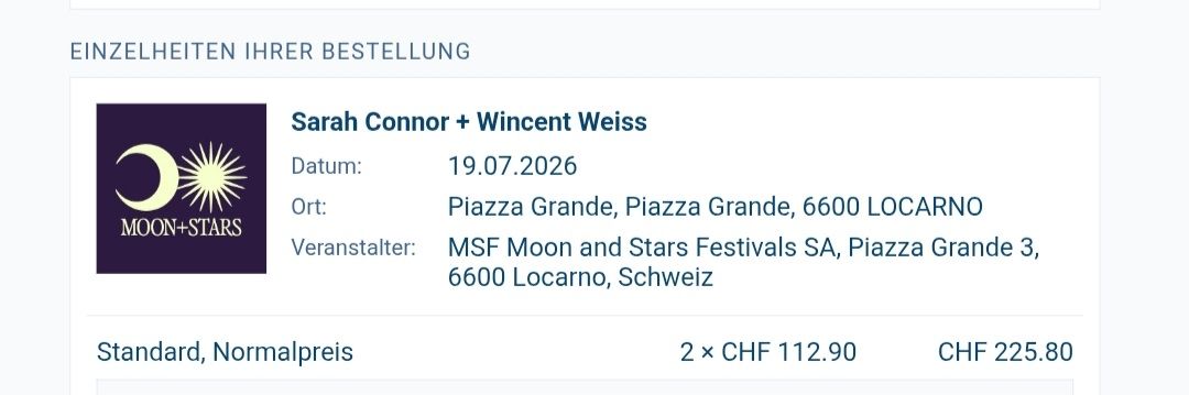 Billets: 2 Moon and Stars Tickets – Neuf avec emballage d'origine à Zürich par brigitte091069