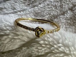 Goldener Rosen-Ring mit Zirkonia, 925 Silber, Gr. 54 ⚜️ NEU!