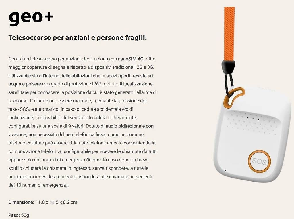 Sistemi d'allarme: Telesoccorso anziani 4G, con allarme automatico di caduta – Usato da Dalpe venduto da Avigia 4