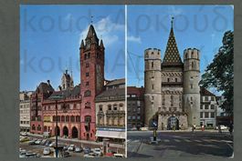 AK color Basel BS Rathaus und Spalentor, 2- Bild ≈ 1971