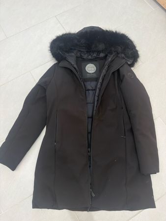 Giacca nera MLFML con cappuccio e pelliccia taglia M