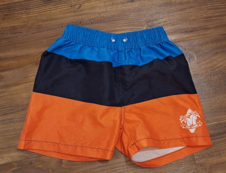 Badehose gestreift orange blau schwarz Grösse 104