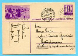 Postkarte von Mattwil über Kreuzlingen nach Arbon 1938