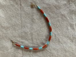 Armband 925 Koralle und Türkis